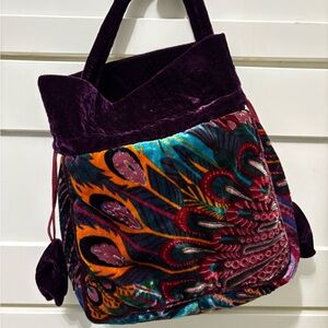 Velvet Multicolor Peacock Design Bag